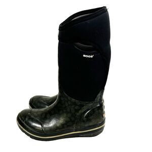 Women's Bogs Boots Size 8 US Plimsoll Tall Leaf Black Gray Rain Winter Outdoors